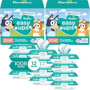 image:imagePampers Easy Ups Pull On Training Underwear Boys 3T4T 2 Month Supply 2 x 124 Count with Sensitive Water Based Baby Wipes 12X Multi Pack PopTop and Refill 1008 Count
