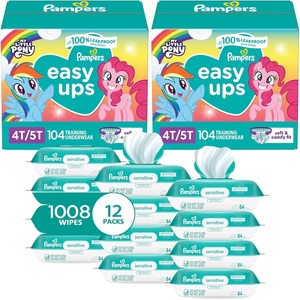 image:imagePampers Easy Ups Pull On Training Underwear Girls 2T3T 2 Month Supply 2 x 140 Count with Sensitive Water Based Baby Wipes 12X Multi Pack PopTop and Refill 1008 Count4T5T  12x