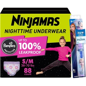 image:imagePampers Ninjamas  OralB Toothbrush Nighttime Training Pants Girls 88 Count Size SM amp OralB Power Kids Toothbrush Disneys FrozenSmallMedium Girls