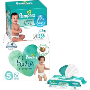 image:imagePampers Pure Protection Disposable Baby Diapers Size 1 One Month Supply 198 Count with Aqua Pure Baby Wipes 6X PopTop Packs 336 CountSize 5