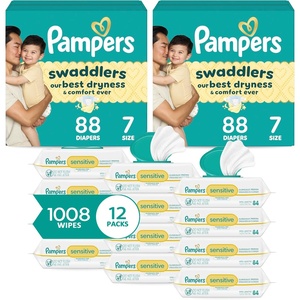 image:imagePampers Swaddlers Disposable Baby Diapers Size 7 2 Month Supply 2 x 88 Count with Sensitive Water Based Baby Wipes 12X Multi Pack PopTop and Refill 1008 Count