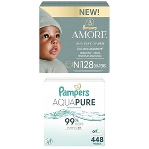 image:imagePampers Amore Size 2 1022 lbs 120 Count  Pampers Aqua Pure Baby Wipes 99 Water Fragrance Free Unscented Water Based MultiUse 448 Wipes Total 8X FlipTop Packs Packaging May VarySize 0  576