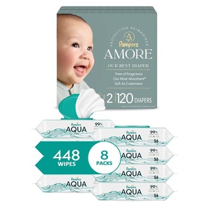 image:imagePampers Amore Size 2 1022 lbs 120 Count  Pampers Aqua Pure Baby Wipes 99 Water Fragrance Free Unscented Water Based MultiUse 448 Wipes Total 8X FlipTop Packs Packaging May VarySize 2  568