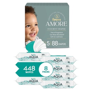 image:imagePampers Amore Size 2 1022 lbs 120 Count  Pampers Aqua Pure Baby Wipes 99 Water Fragrance Free Unscented Water Based MultiUse 448 Wipes Total 8X FlipTop Packs Packaging May VarySize 5  536