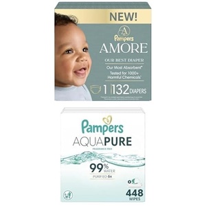 image:imagePampers Amore Size 2 1022 lbs 120 Count  Pampers Aqua Pure Baby Wipes 99 Water Fragrance Free Unscented Water Based MultiUse 448 Wipes Total 8X FlipTop Packs Packaging May VarySize 1  580
