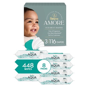 image:imagePampers Amore Size 2 1022 lbs 120 Count  Pampers Aqua Pure Baby Wipes 99 Water Fragrance Free Unscented Water Based MultiUse 448 Wipes Total 8X FlipTop Packs Packaging May VarySize 3  564