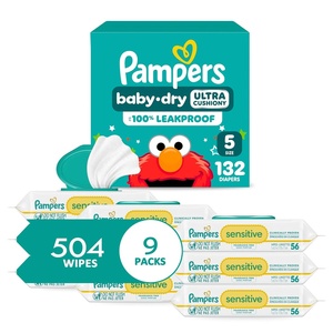 image:imagePampers Diapers  Baby Dry  Size 3 168 Count  Pampers Sensitive Baby Wipes 504 Wipes Total 6X FlipTop Packs Packaging May VarySize 5  636