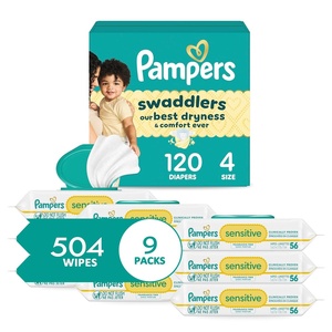 image:imagePampers Swaddlers Diapers Size 4 1534 lbs 120 Count  Sensitive Baby Wipes 504 Wipes Total 6X FlipTop Packs Packaging May VarySize 4  624